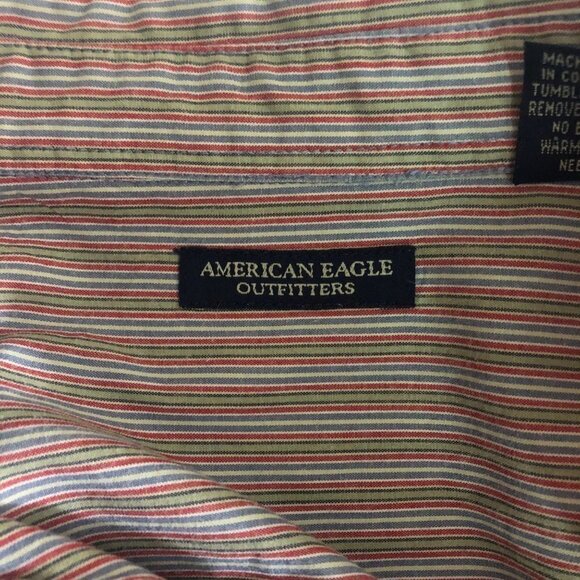 𝅺american Eagle Men's Long Sleeve Button Down Shirt Red, Green Blue Stripe M - Picture 5 of 10